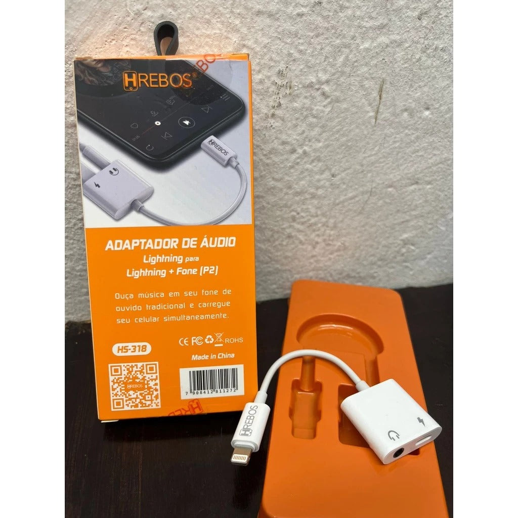 Adaptador De Áudio 2 Em 1 Lightning E P2 Hrebos HS-318