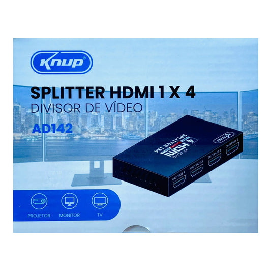 Splitter HDMI Knup 1X4 Divisor De Vídeo Projetor Monitor TV AD142