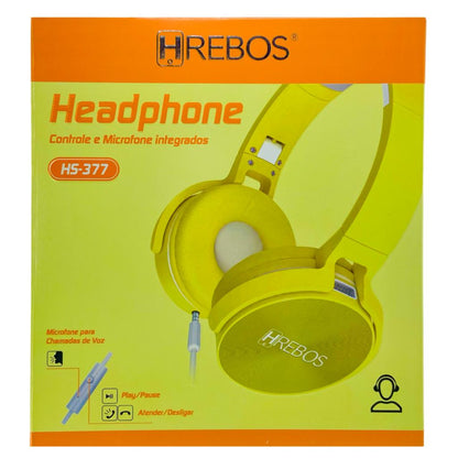 Fone Hrebos Headphone Com Fio Controle E Microfone Integrado HS-377
