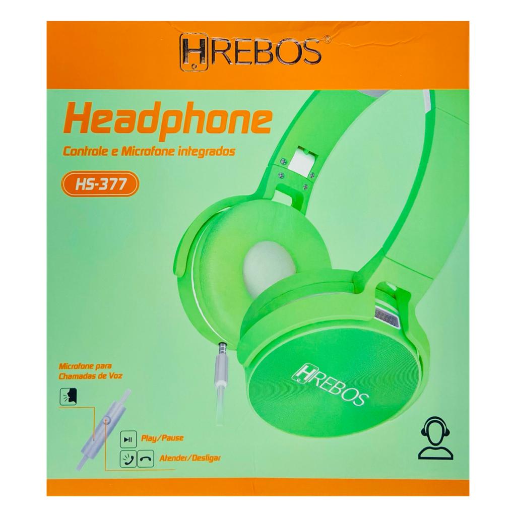 Fone Hrebos Headphone Com Fio Controle E Microfone Integrado HS-377