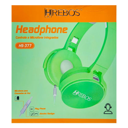 Fone Hrebos Headphone Com Fio Controle E Microfone Integrado HS-377