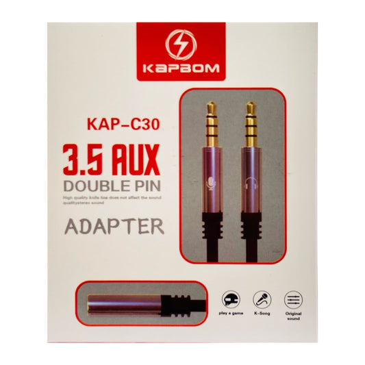 Cabo Auxiliar Kapbom Pino Duplo Fone e Microfone 3.5mm KAP-C30