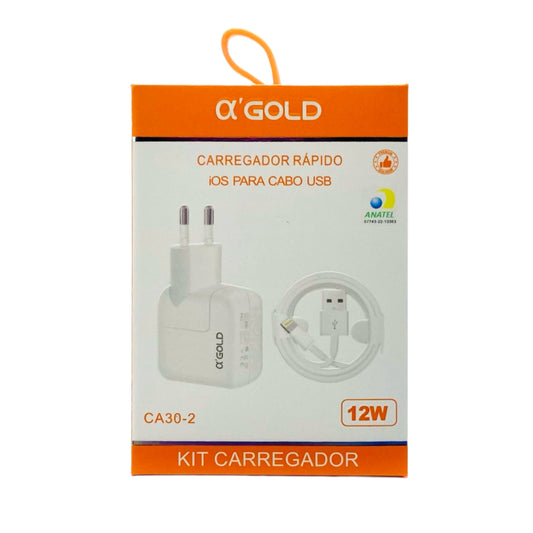 Carregador Completo AlphaGold Para Lightning Fonte e Cabo 12W CA30-2