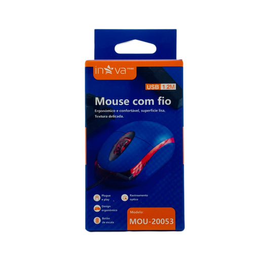 Mouse Inova Com Fio USB 1.2 Metros Azul MOU-20053