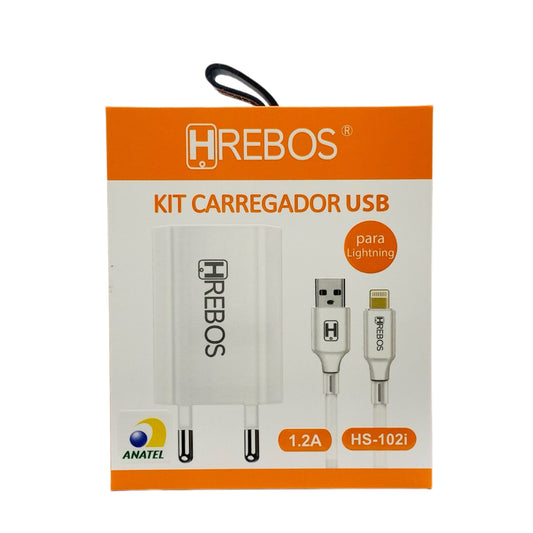 Carregador Completo Para Lightning Hrebos Fonte e Cabo 1.2A HS-102i