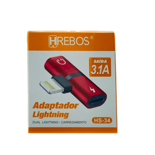 Adaptador Hrebos Para Fone Lightning e Carregamento HS-34