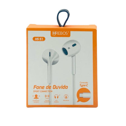 Fone de Ouvido Tipo C Hrebos Com Fio Estéreo HS-51