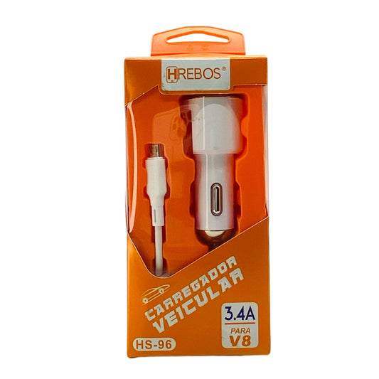 Carregador Veicular Hrebos Micro USB V8 Dois USB 3.4A HS-158V