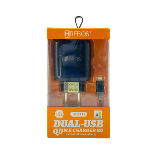 Carregador Completo Hrebos Para Lightning Fonte e Cabo 3.1A HS-372i