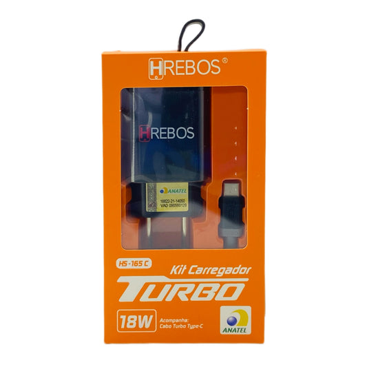Carregador Completo Tipo C Hrebos Fonte e Cabo 18W Turbo HS-183C