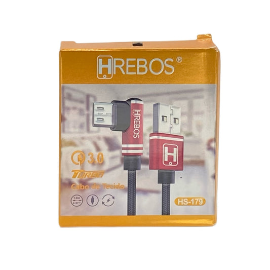 Cabo Hrebos Micro USB V8 Em L 1 Metro Nylon HS-179