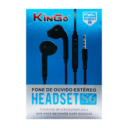 Fone de Ouvido P2 Kingo S6 Com Fio Estéreo Preto