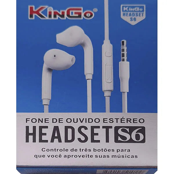 Fone de Ouvido P2 Kingo S6 Com Fio Estéreo Branco