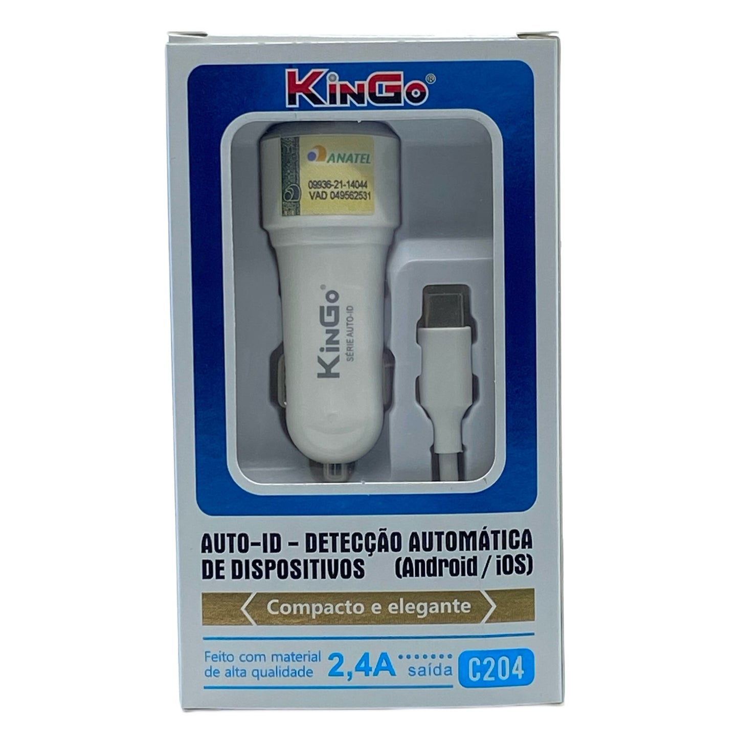 Carregador Veicular Kingo Tipo C Com Duas Entradas USB 2.4A C204