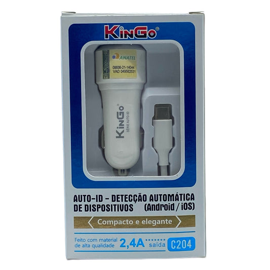 Carregador Veicular Kingo Tipo C Com Duas Entradas USB 2.4A C204
