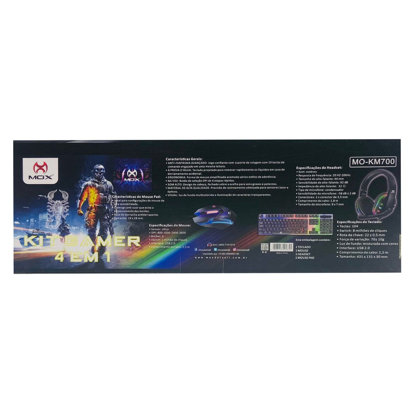 Kit Gamer MOX Teclado, Mouse, Headset e Mouse Pad MO-KM700