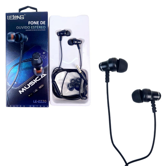 Fone de Ouvido Estéreo Com Fio P3 Som Alta Definição Lelong LE-0220