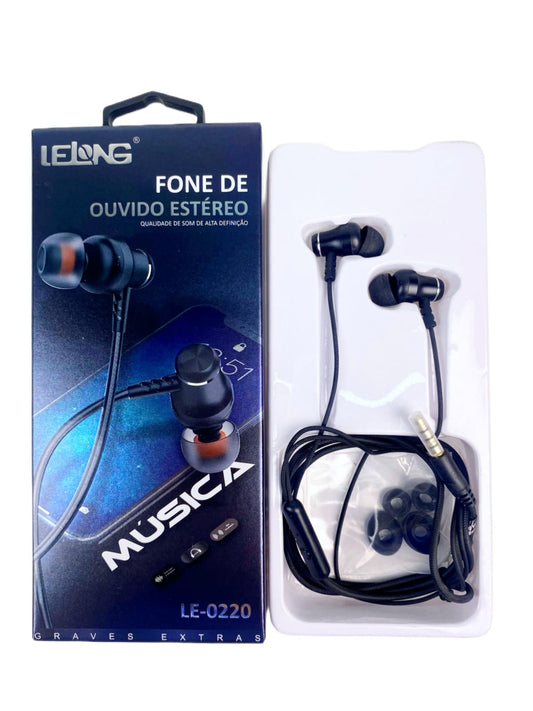 Fone de Ouvido Estéreo Com Fio P3 Som Alta Definição Lelong LE-0220