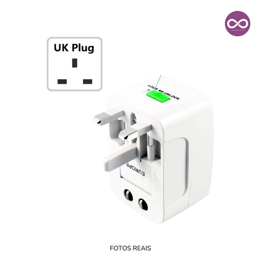 Adaptador Universal Tomada Para Viagem Padrão Internacional com 2 entradas USB