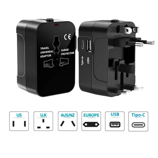 Adaptador Universal Tomada Para Viagem Padrão Internacional com Entrada Tipo-C e USB