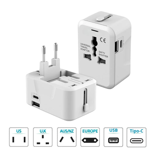 Adaptador Universal Tomada Para Viagem Padrão Internacional com Entrada Tipo-C e USB