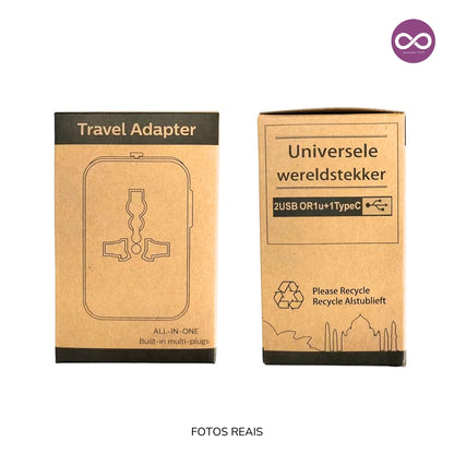 Adaptador Universal Tomada Para Viagem Padrão Internacional com Entrada Tipo-C e USB