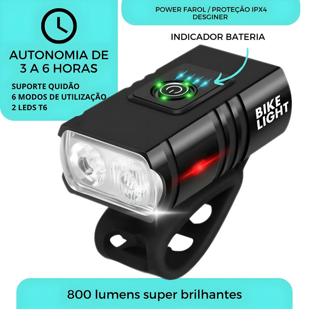 Farol Lanterna Bike LED 4 Funções Recarregável Lelong LE-8307