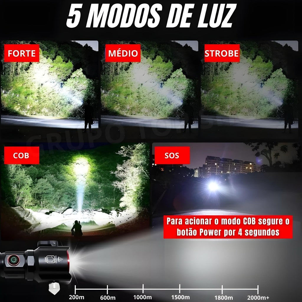 Lanterna Longo Alcance 2000m Com Foco Recarregável B-Max BM-8521