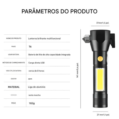 Lanterna Recarregável USB Alta Potência 450 Lúmens Inova KV-735