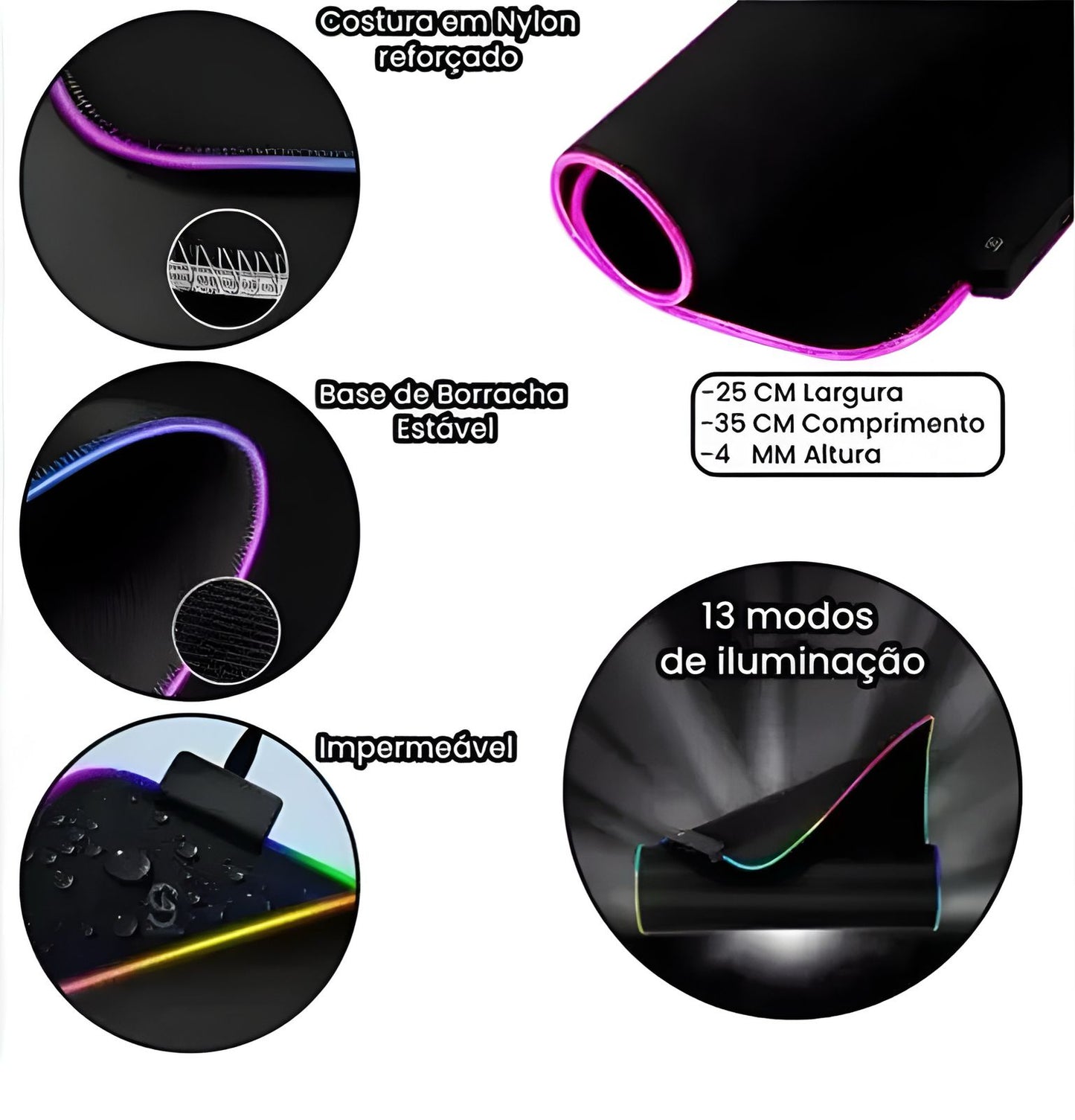 Mouse Pad Gamer Com Led RGB Antiderrapante Impermeável B-Max BM-781