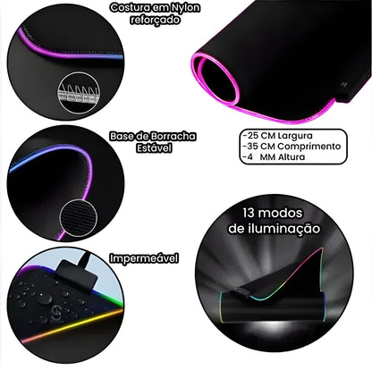 Mouse Pad Gamer Com Led RGB Antiderrapante Impermeável B-Max BM-781